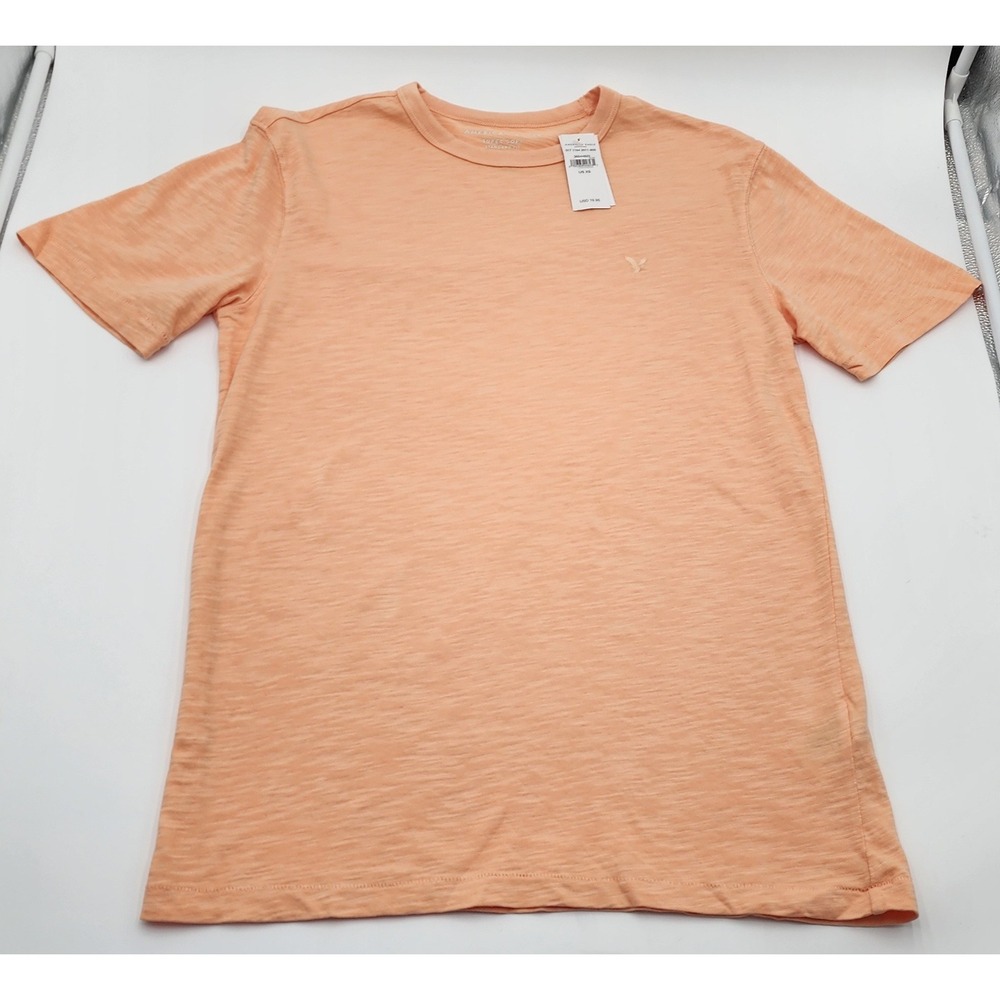 American Eagle T-Shirt Mens XS Peach Orange NWT Super Soft Slub Logo Tee